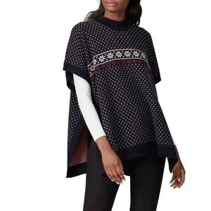 NEW Draper James Fair Isle Cape Poncho Sweater XS/S Nassau‎ Navy Blue Red NWT